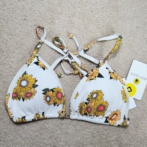 Body Glove Pearl Sunflower Bikini Top Padded Swimsuit Triangle White Yellow Sz D